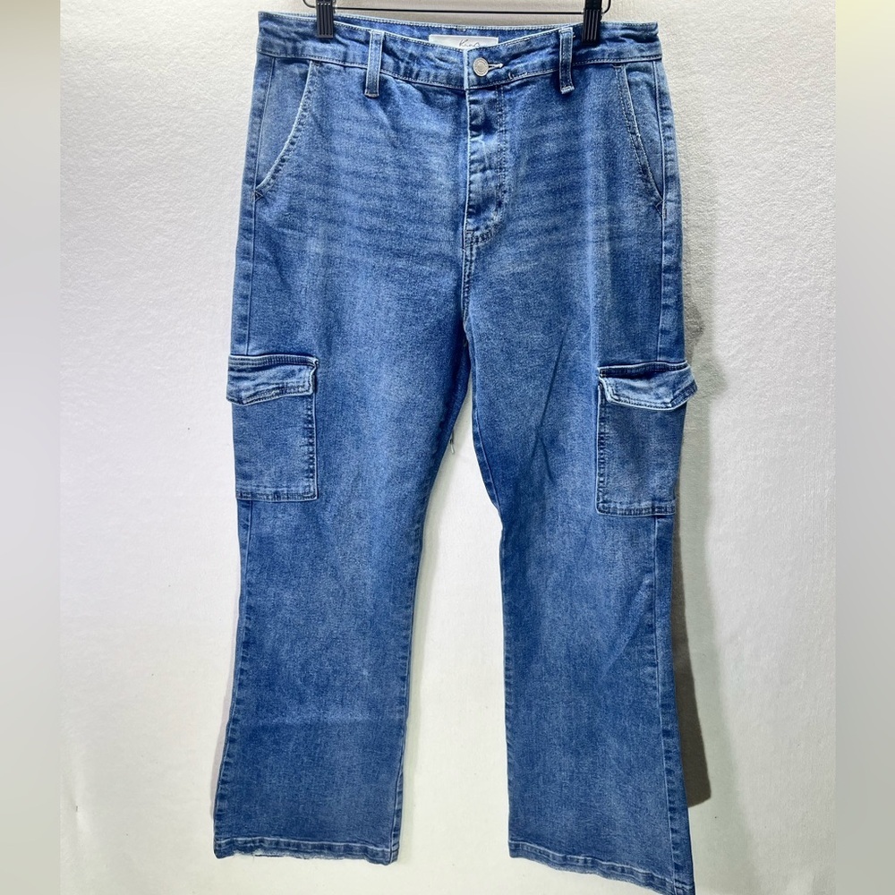 KanCan‎ Y2K 90s Wide Leg Cargo Jeans Womens 11/29 Denim Stretch Blue Cute 1964